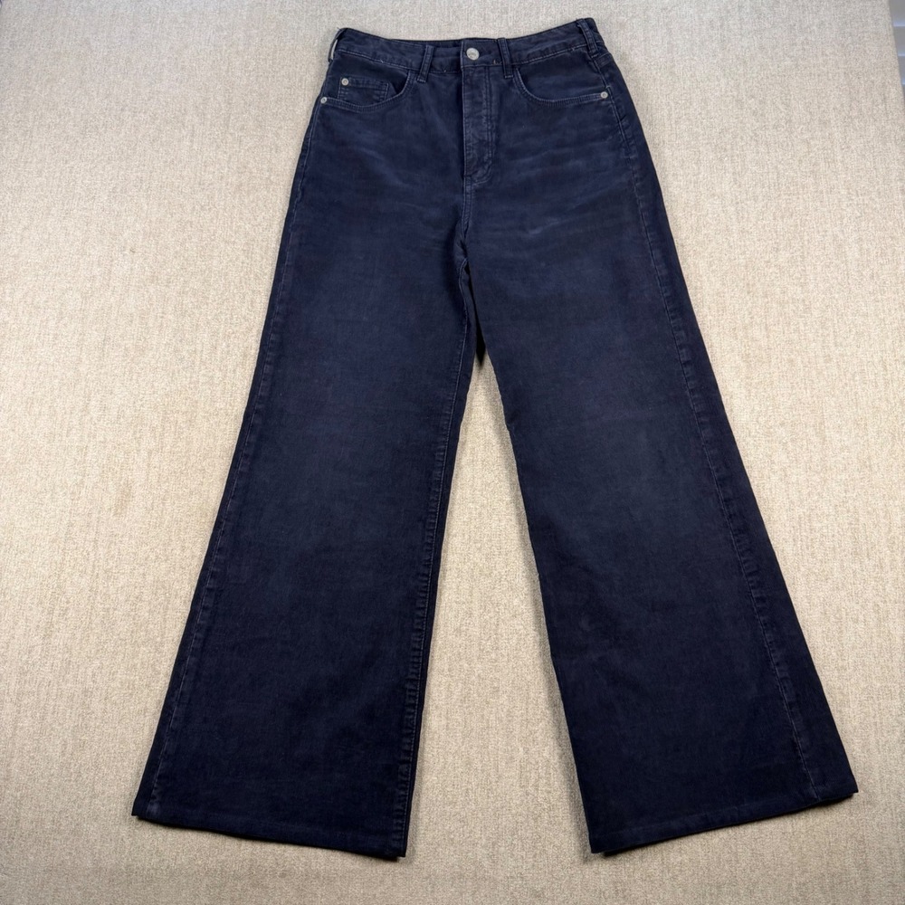 Pilcro Corduroy Pants Womens 27 Navy Blue High Rise Wide Leg Trouser